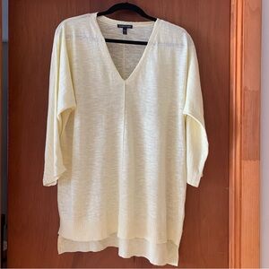 Eileen Fisher Organic Linen/Organic Cotton  Medium V-Neck Sweater Light Yellow